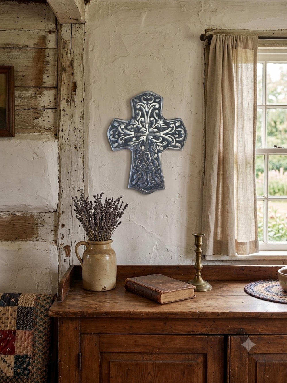 Decorative Metal Cross Wall Art - Silver